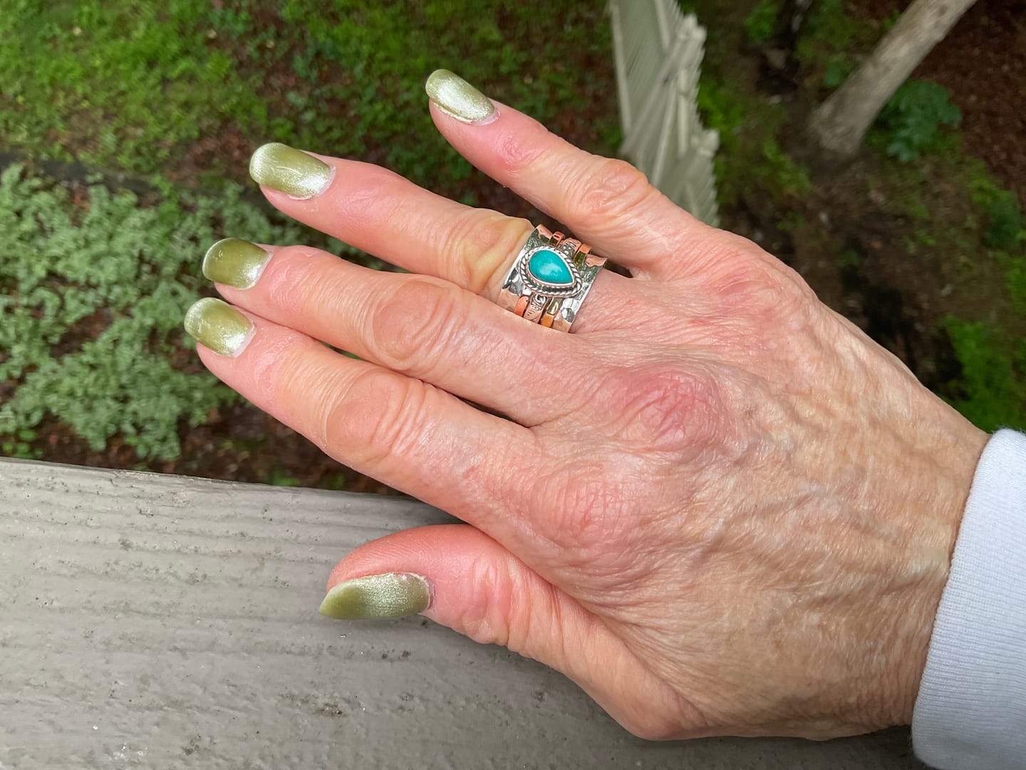 Customer photo review of Teardrop Turquoise Fidget Ring Sterling Silver