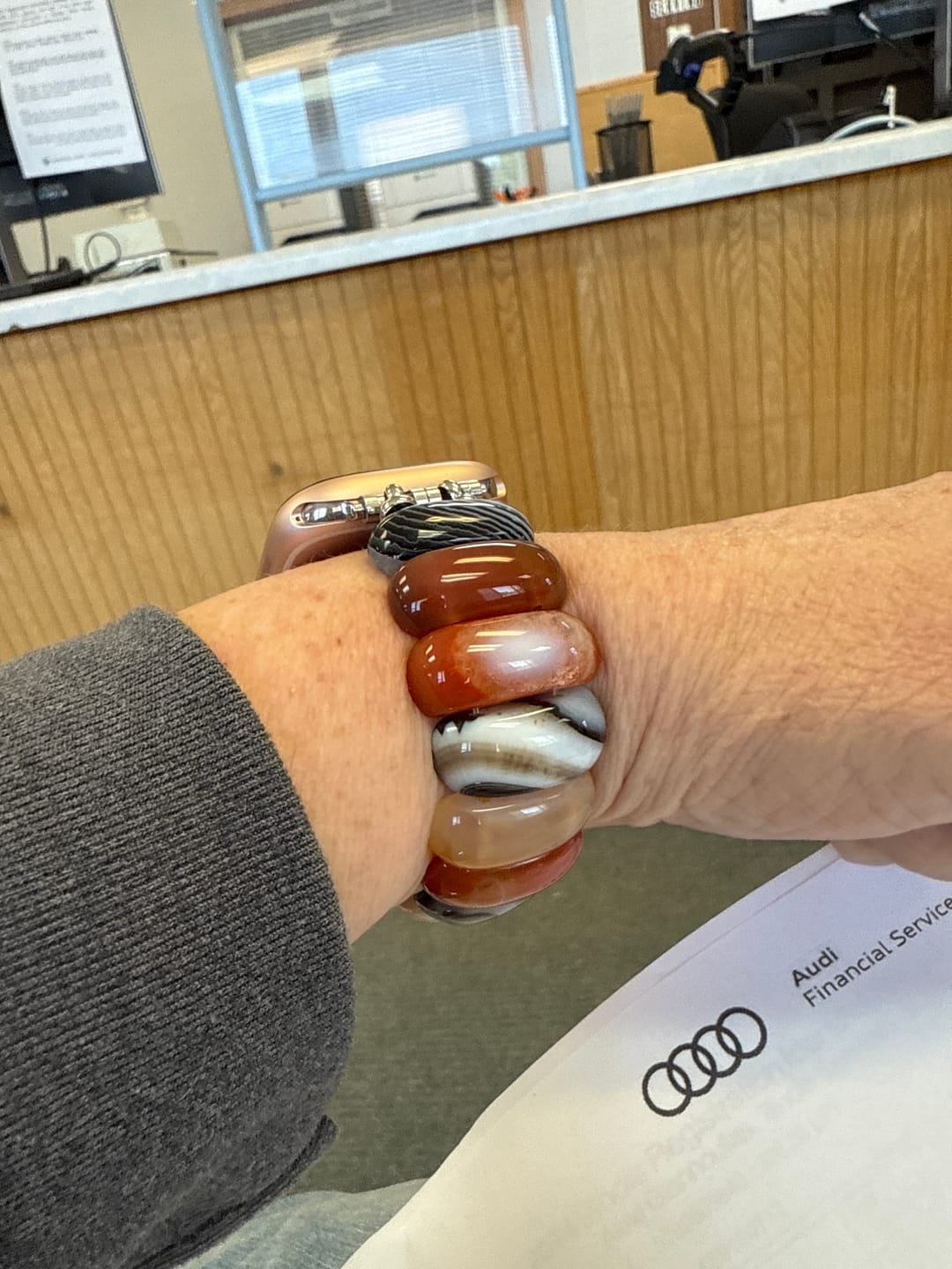 Customer photo review of Bohemian Onyx Elegance Stretch Apple Watch Strap