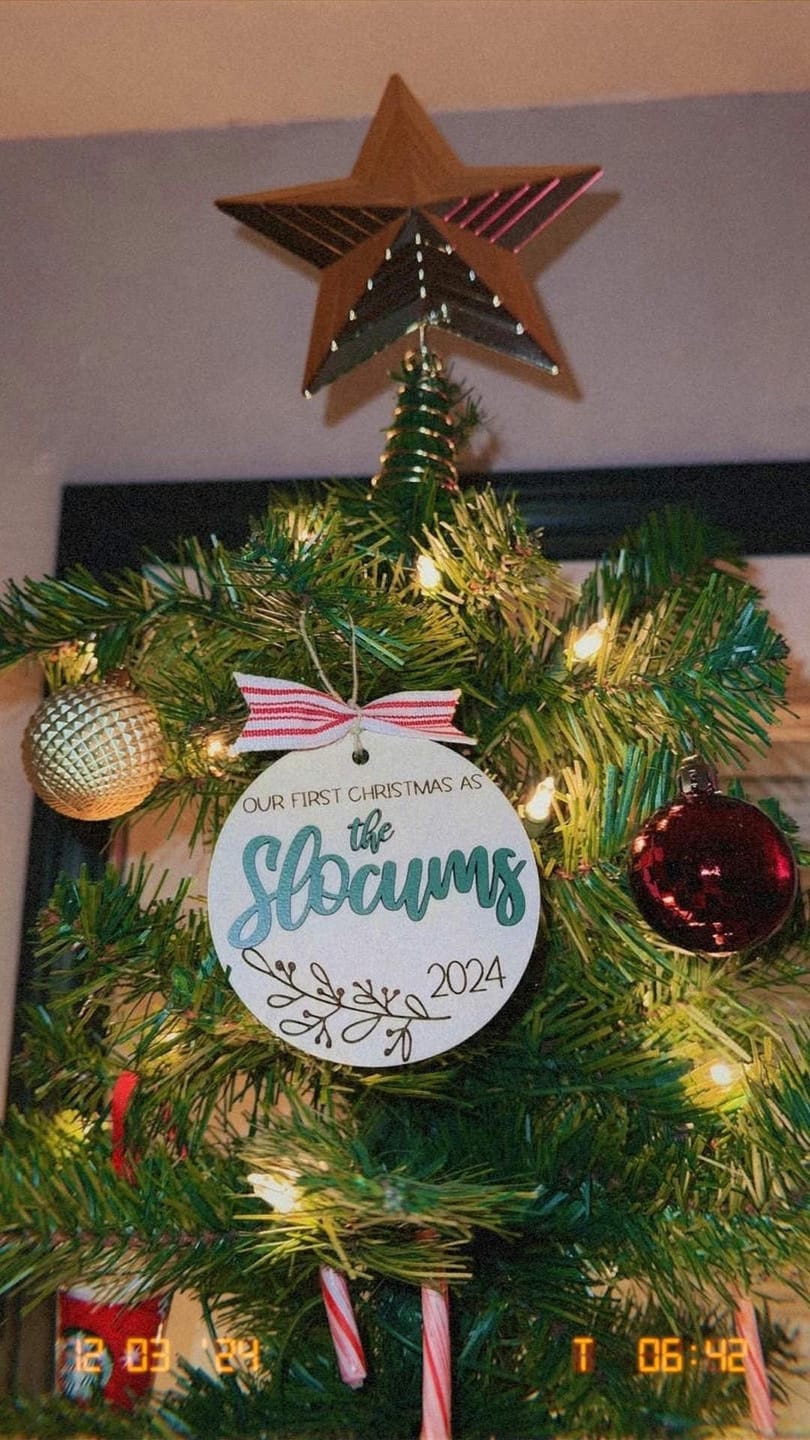 Customer photo review of Our First Christmas Married Ornament 2025
