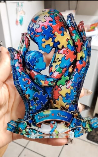 Customer photo review of Mom And Kid - Personalized Autism Awareness Shaped Acrylic Plaque