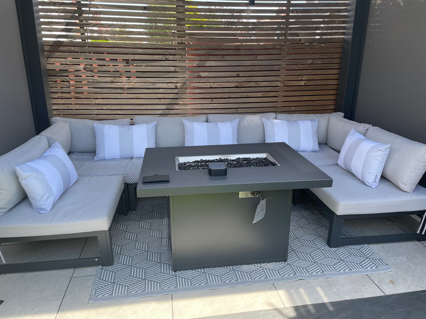 Customer photo review of Outdoor Garden Waterproof Rectangle Cushion - 3 Stripes