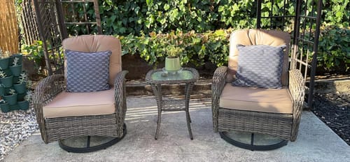 Customer photo review of HOMREST 3-piece Patio Swivel Glider Chair Set，360° Glide & Rotate, Khaki