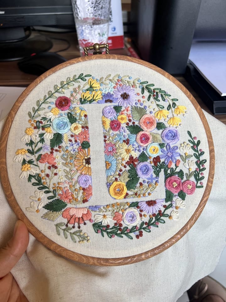 Customer photo review of Rubbyoo Embroidery Kit -floral Letter Pattern