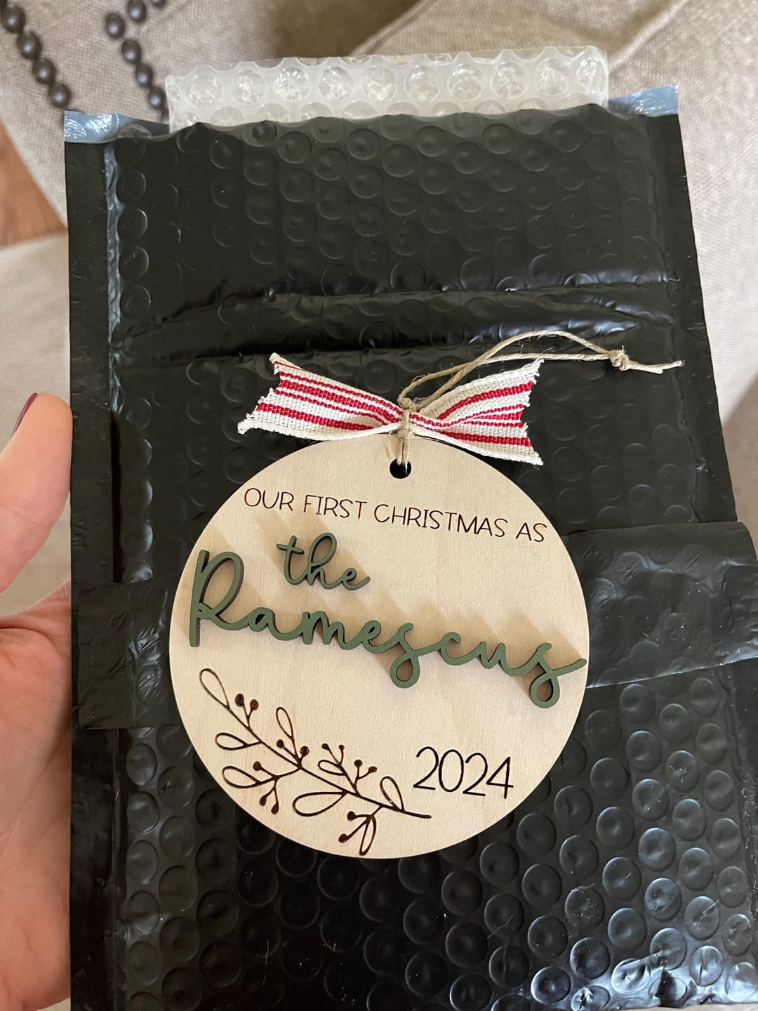 Customer photo review of Our First Christmas Married Ornament 2025