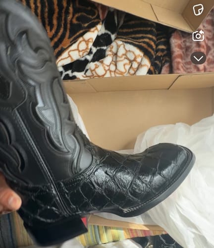 Customer photo review of Total Black Pirarucu Leather Boots - Square Toe