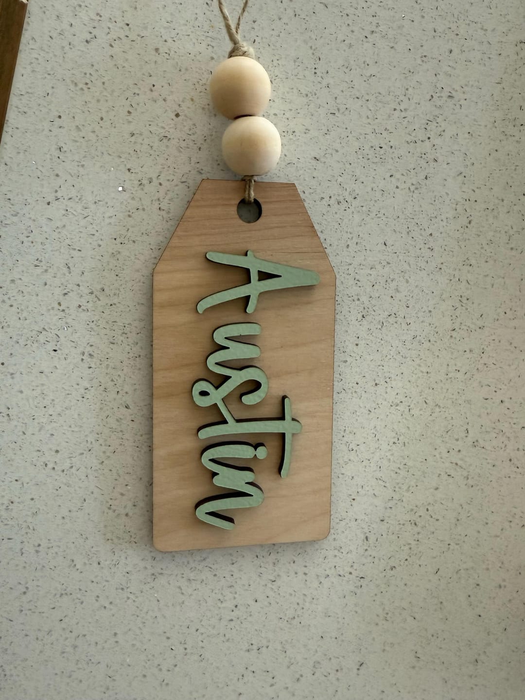 Customer photo review of Beaded Wooden Name Tag