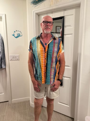 Customer photo review of Men's Colorful Casual Retro Striped Short Sleeve Shirt