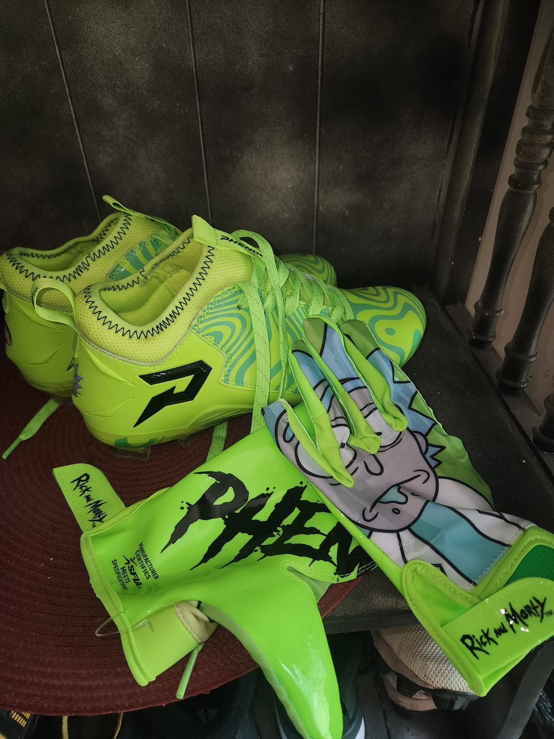 Customer photo review of Rick and Morty Football Gloves - VPS1 by Phenom Elite