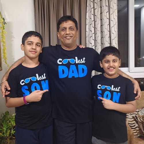 Customer photo review of Power Pair - Coolest Dad-Son Combo Tees
