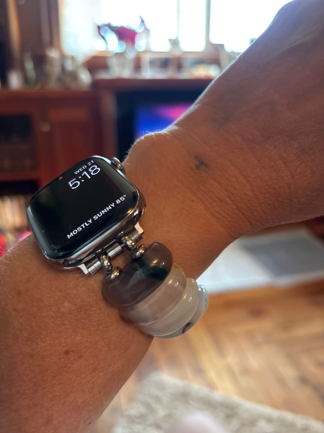 Customer photo review of Ivory Dune Agate Stretch Apple Watch Strap