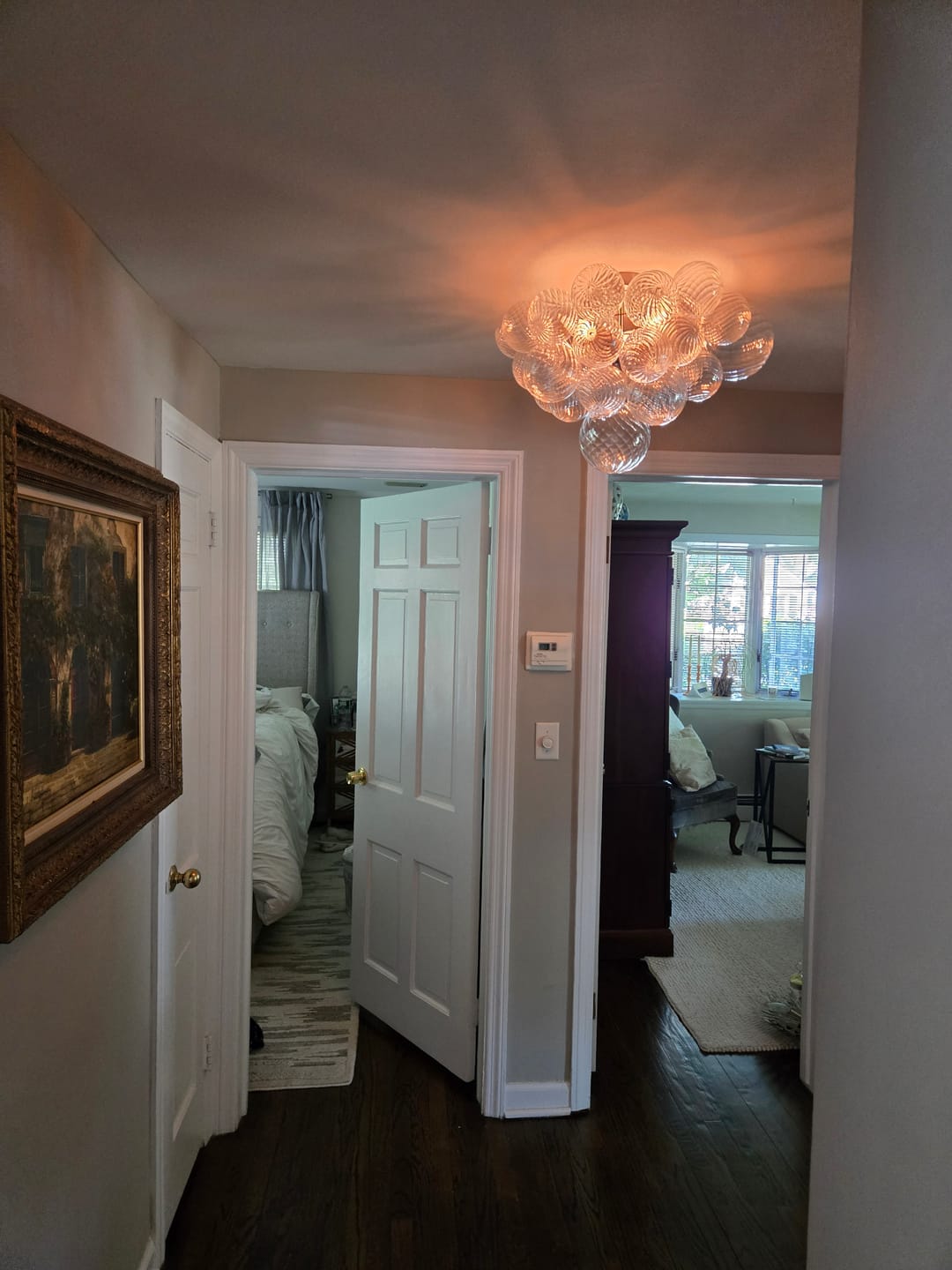 Customer photo review of 3-Light Cluster Ribbed Glass Bubble Semi Flush Chandelier