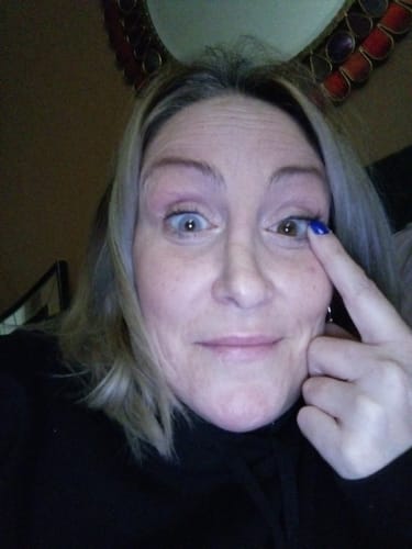 Customer photo review of FANTASY SNOW FLAKE Prescription Colored Contact Lenses