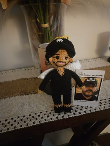 Customer photo review of Dolly® Personalized Crochet Doll with Photo Card
