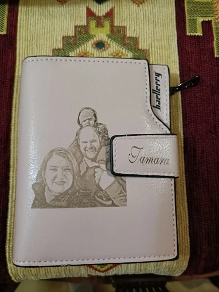 Customer photo review of PU Leather Wallet Photo Name Tri-Fold Zipper — Black | KIMLUD