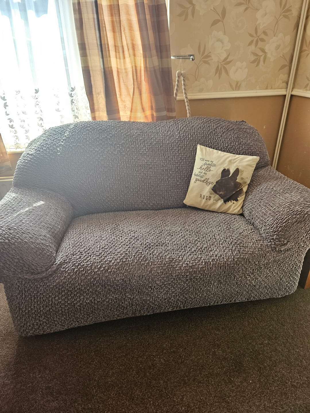 Customer photo review of 2 Seater Sofa Cover - Grey, Velvet Collection