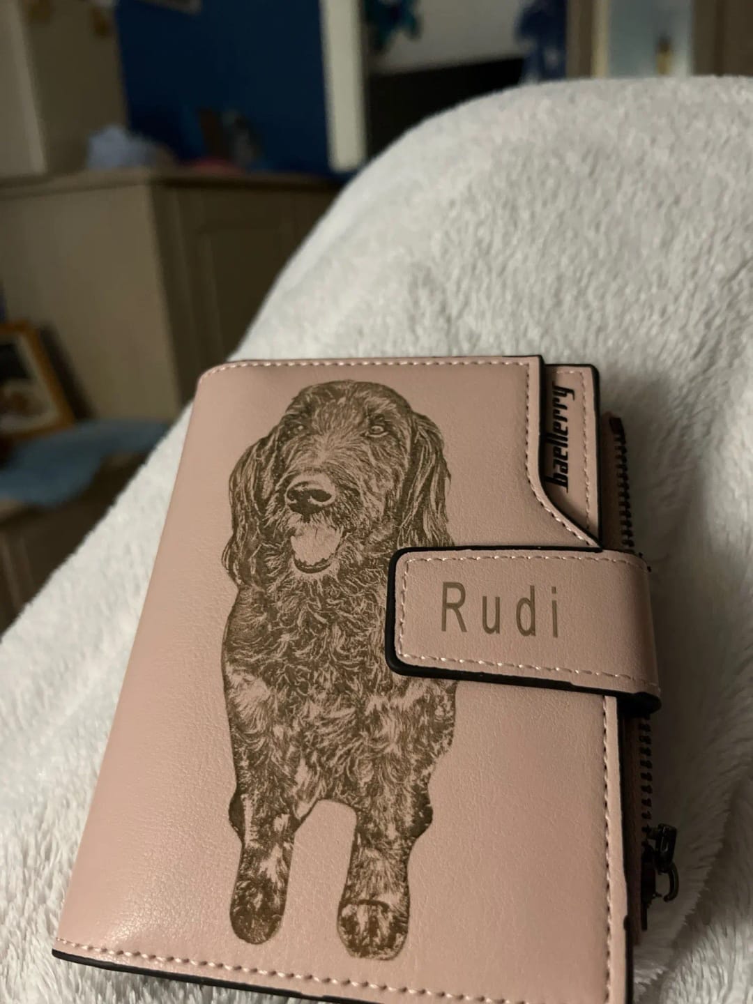 Customer photo review of PU Leather Wallet Photo Name Tri-Fold Zipper — Black | KIMLUD