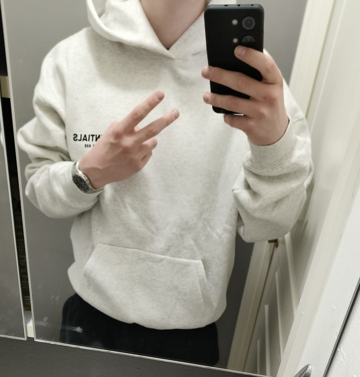 Customer photo review of Fear of God Essentials Hoodie 'Light Oatmeal'