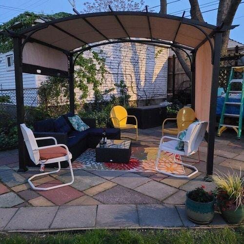 Customer photo review of SUNJOY Outdoor Patio 9.5x11 Modern Tan Metal Arched Pergola Kit with Adjustable Canopy