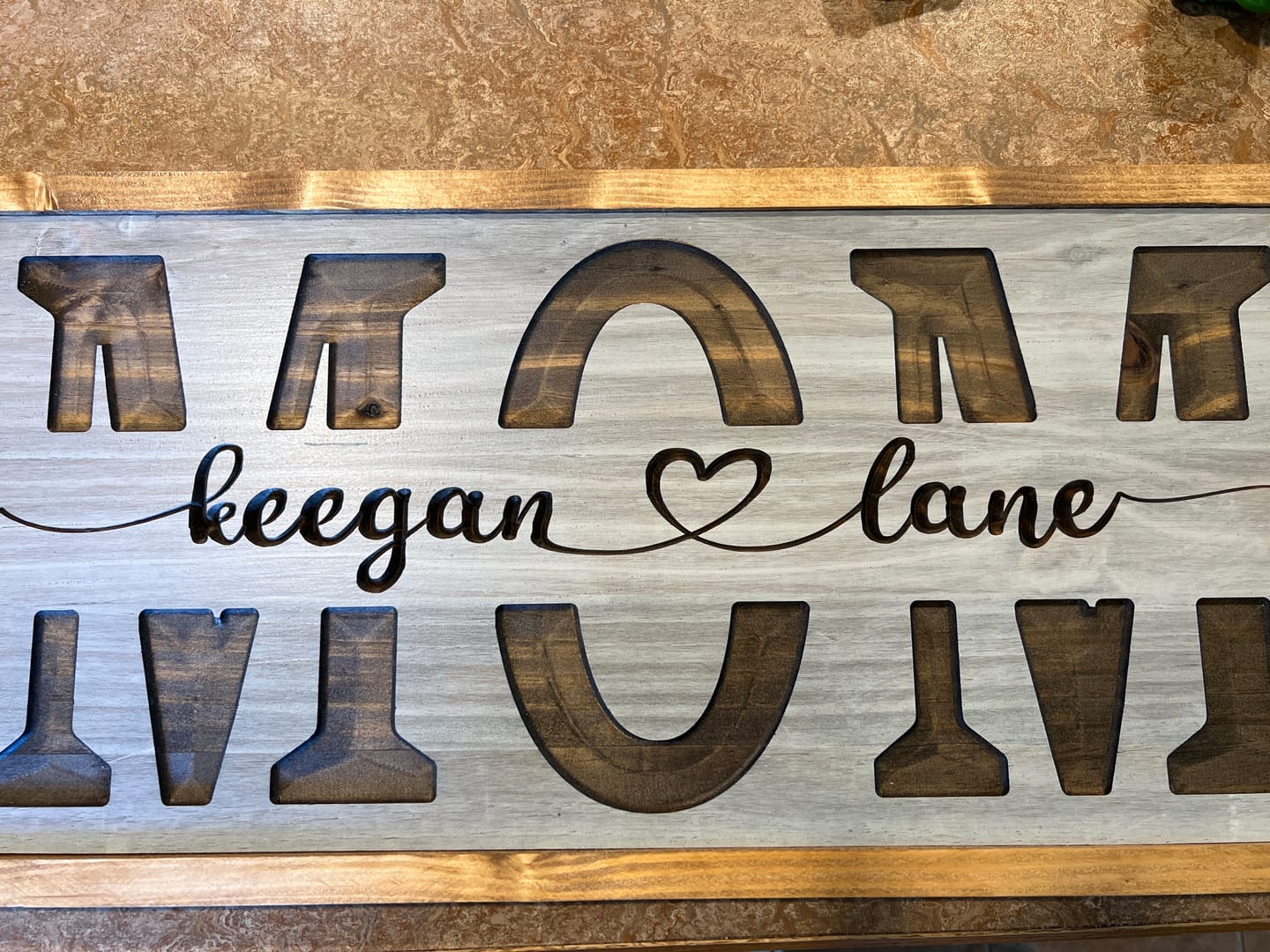 Customer photo review of Personalized "MOM" Carved Wooden Sign - Custom with Children's Names
