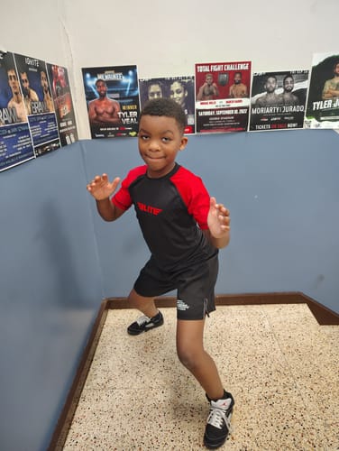 Customer photo review of Black Jack Gray No-Gi Kids BJJ Shorts