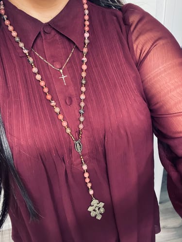 Customer photo review of FREE Today: Vintage-Inspired Rosary with Pink Rhodonite - Journey with Christ