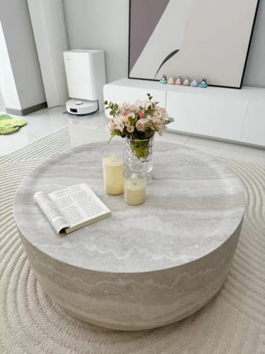 Customer photo review of Dardanus Round Travertine Coffee Table