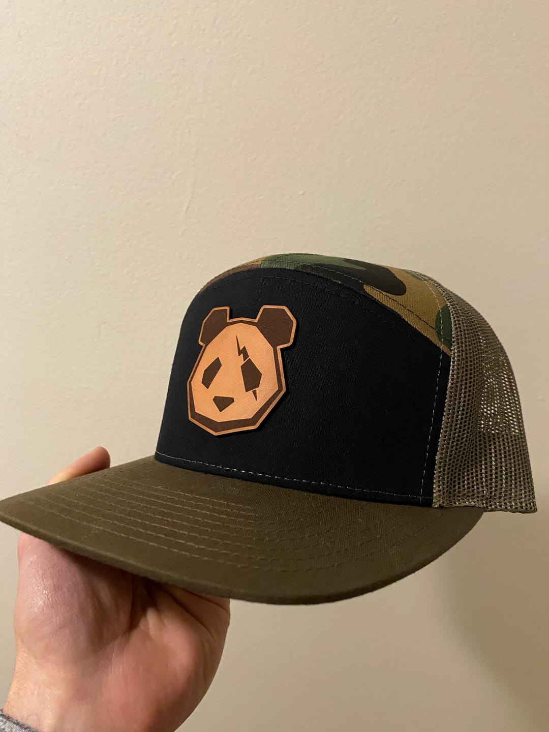 Customer photo review of Premium Leather Patch Snap Back Hats (Lightning Bolt Panda Head)