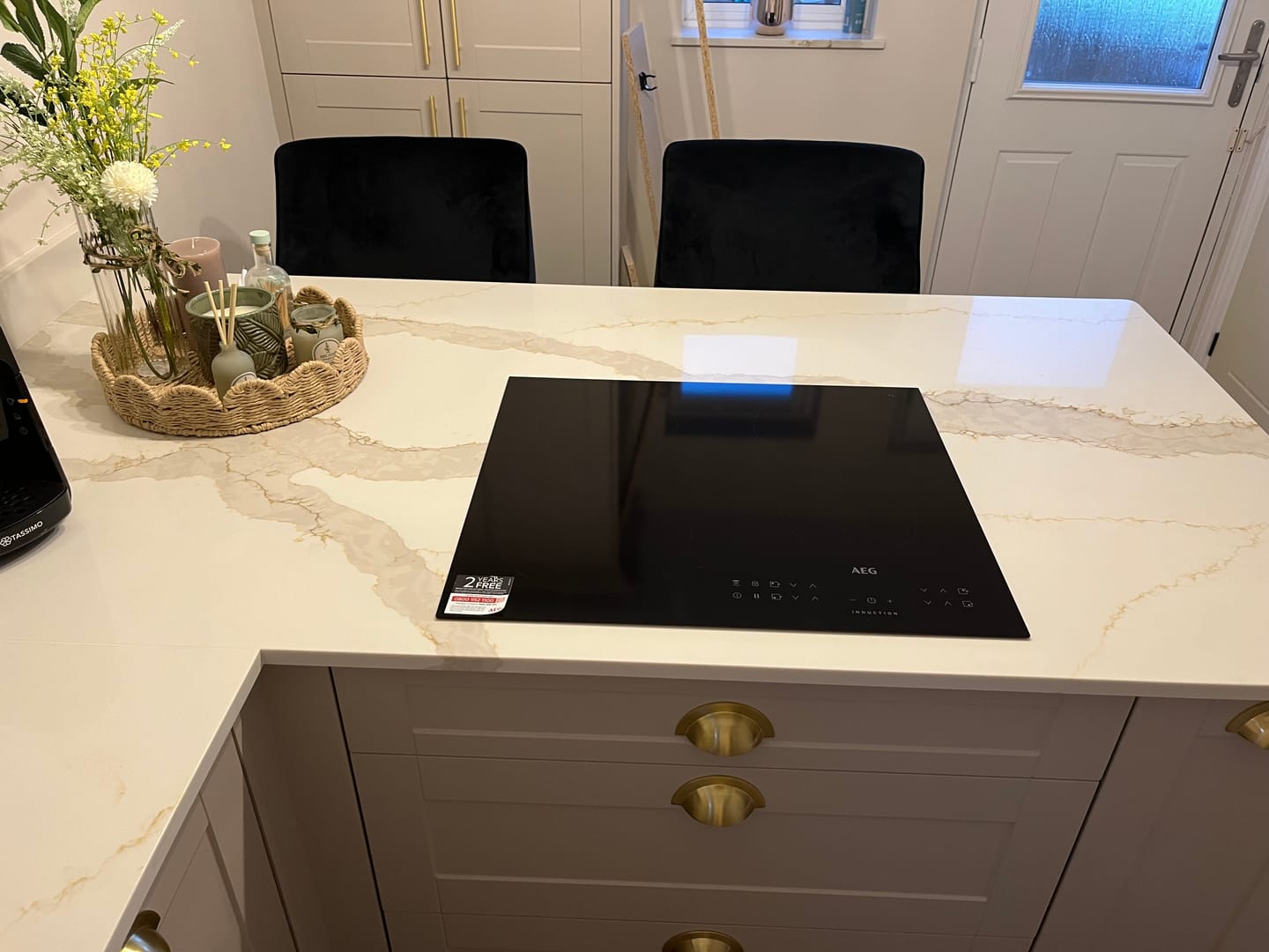 Customer photo review of Monmouth Brushed Satin Brass Cupboard Handles