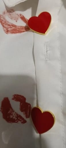 Customer photo review of Linen-Cotton Blouse French Style Turn-Down Collar Lip Print Hearts — White | KIMLUD