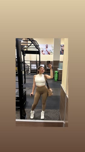 Customer photo review of Mocha Two-Tone Halter Bra and Legging Set