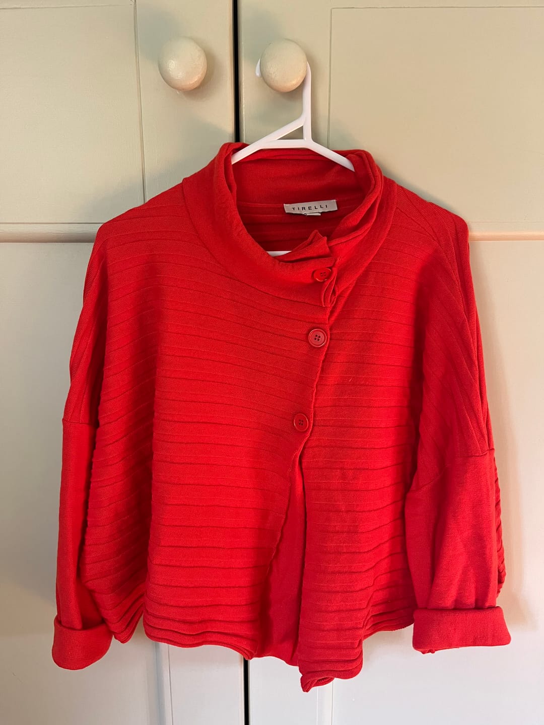 Customer photo review of COWL NECK BUTTON KNIT