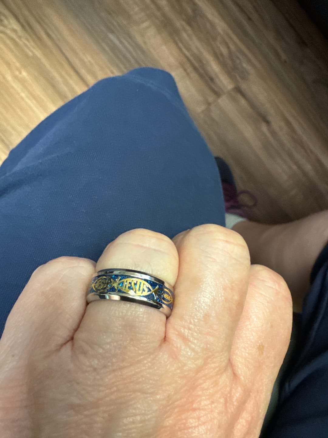 Customer photo review of FREE Today: Rustic Ichthys Jesus Fish Sparkle Ring - Faith and Devotion