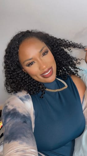 Customer photo review of [Clearance Sale] Kinky Curly V Part Wig Human Hair Glueless Wig Pre-plucked