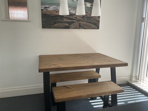 Customer photo review of Industrial Dining Table with Trapezium Leg - Smoked Oak