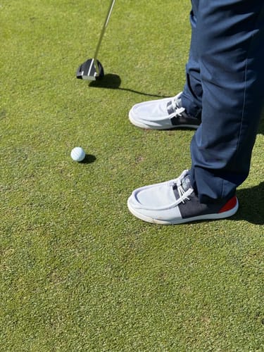 Customer photo review of SKŌNI Men's Golf Shoe - Red/White/Blue