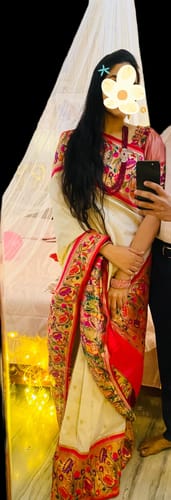 Customer photo review of Kamalya: Paithani Saree In Shades Of White And Classic Lotus Motifs Border