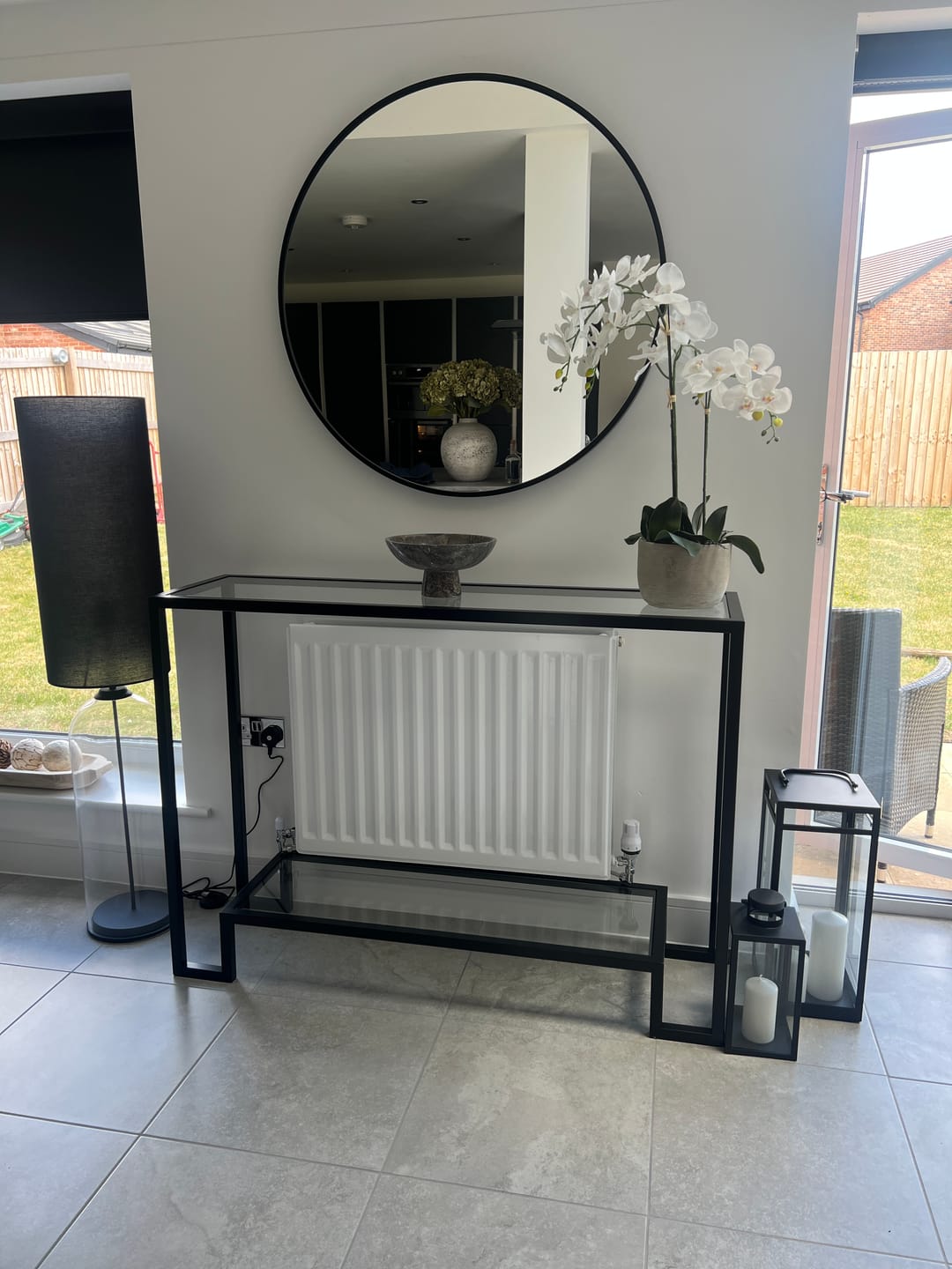 Customer photo review of Hudson Glass Metal Console Table - Black