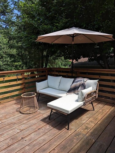 Customer photo review of HOMREST 3-Piece Patio L-Shaped Sofa Set with Cushions & Glass Coffee Table, White