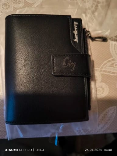 Customer photo review of PU Leather Wallet Photo Name Tri-Fold Zipper — Black | KIMLUD