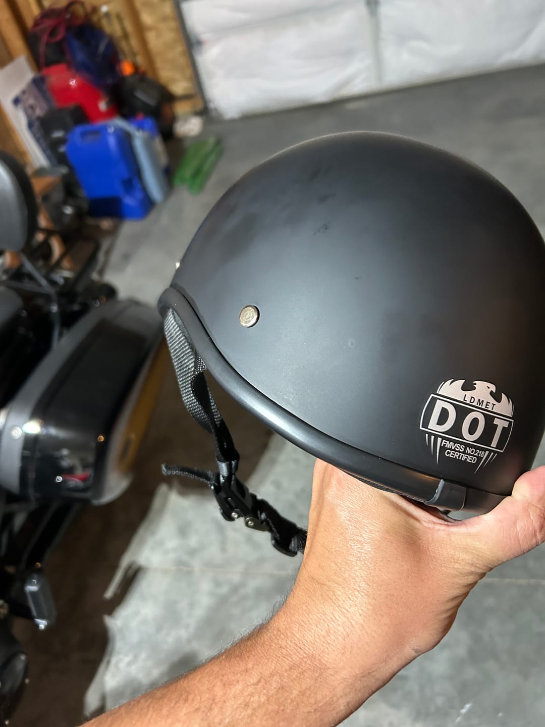 Customer photo review of World's Smallest & Lightest DOT Open Face Polo Helmet- Matte Black