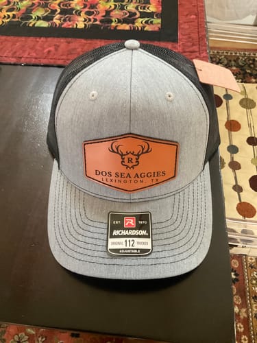 Customer photo review of Custom Leather Patch Hats Richardson 112 Laser Engraved