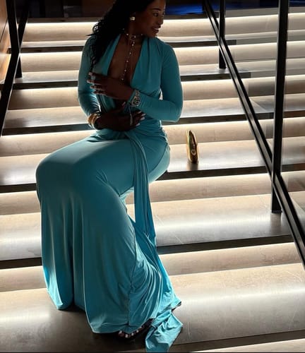 Customer photo review of Hourglass Plunge Draped Tie Dress