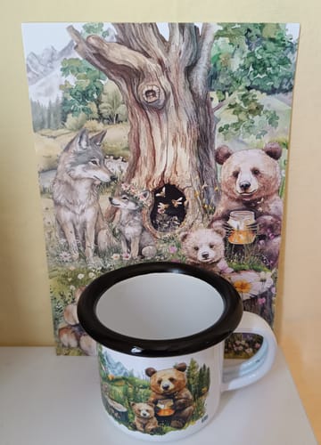 Recensione con foto di un cliente su Mamma selvatica- tazza in metallo smaltato