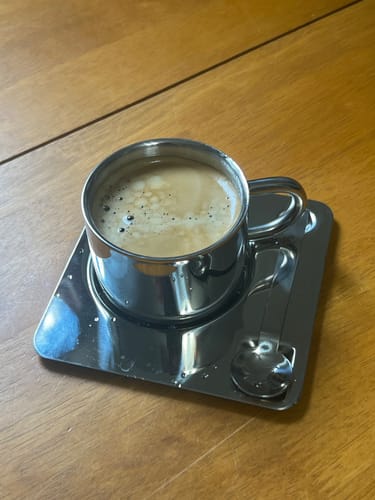 Customer photo review of Venice Mirror Cup with a Saucer & Spoon