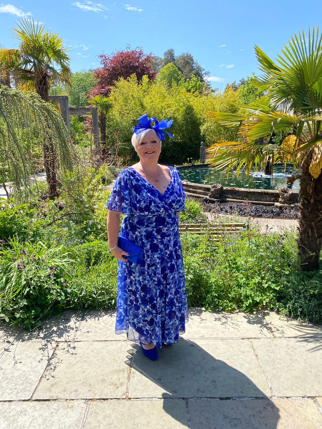 Customer photo review of Victoria Cobalt Blue Print Angel Sleeve Mesh Long Midi Dress