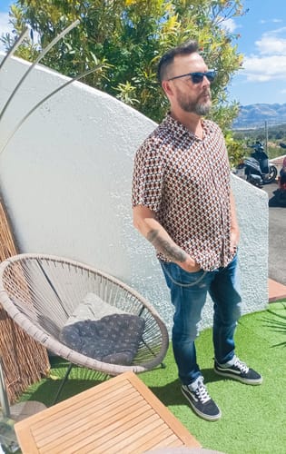 Customer photo review of Chemise boutonnée à manches courtes pour hommes, kaki, géométrique, plage