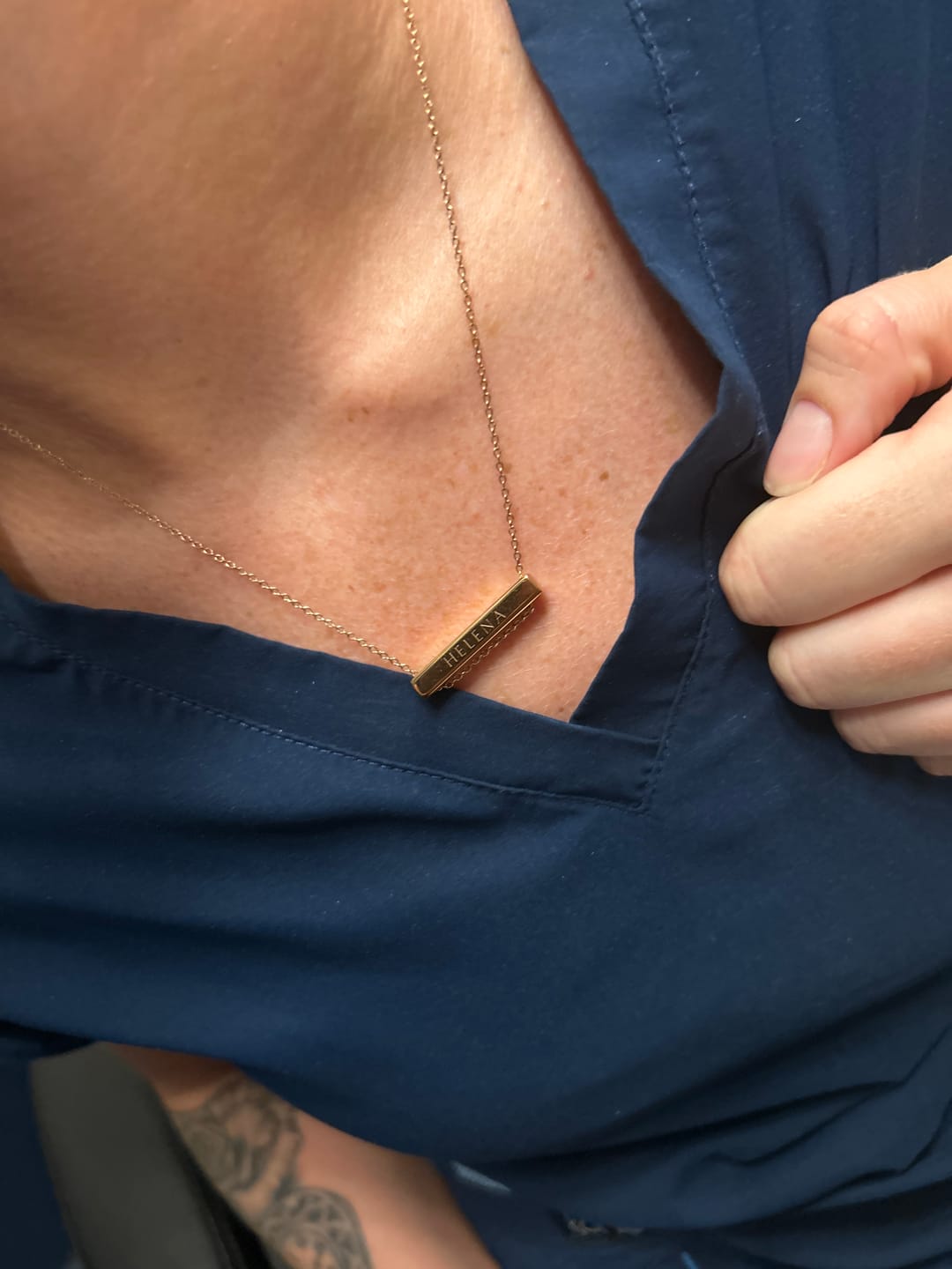 Customer photo review of 3cm Letter Bar Necklace in Rose Gold horizontal