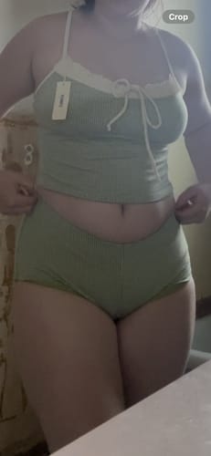 Customer photo review of Seamolly Green Gingham Beach Swim Bottom Boyshorts