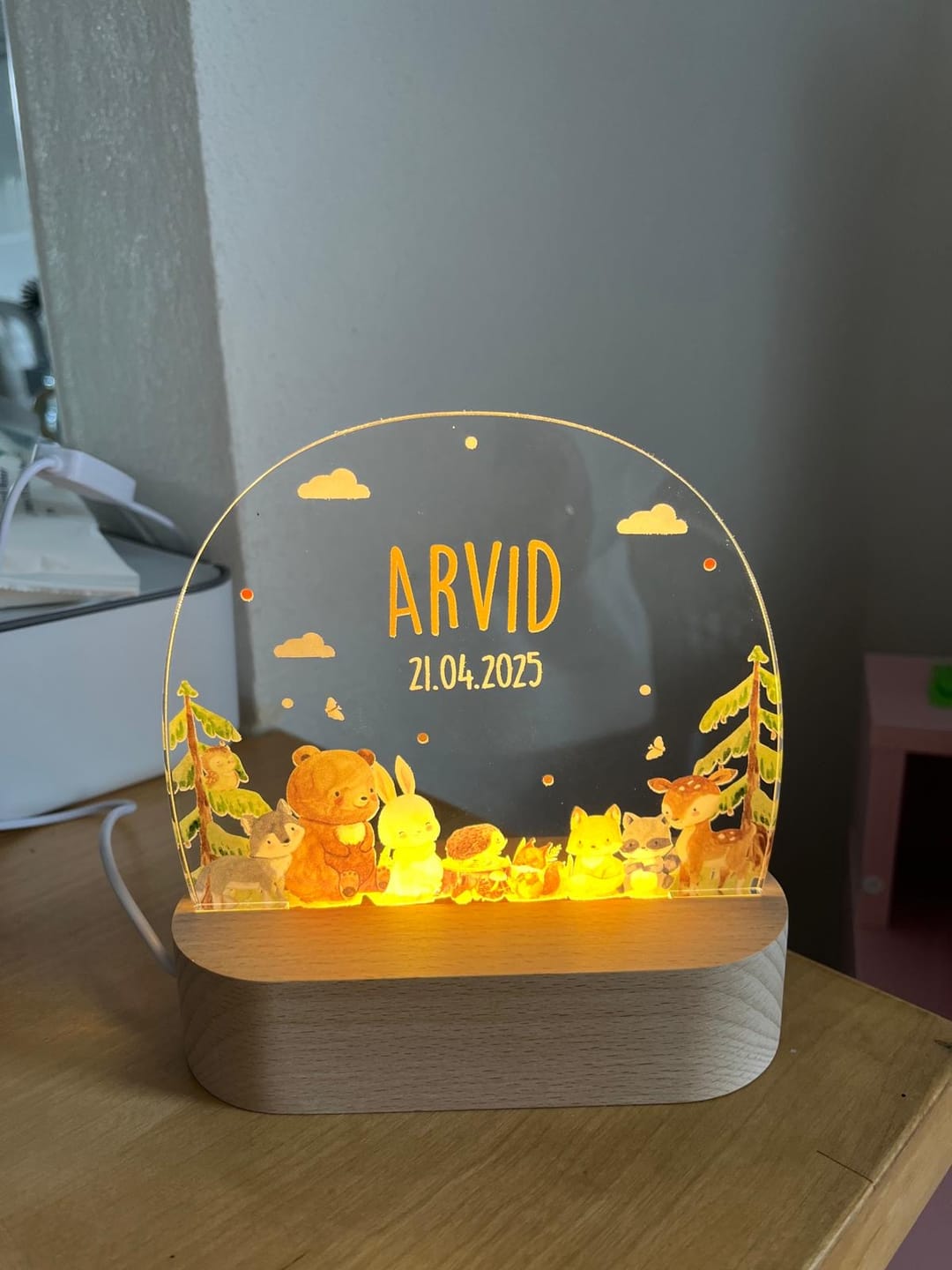 Customer photo review of Nachtlicht Kinder personalisiert - Niedliche Waldfreunde