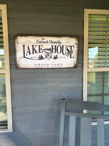 Customer photo review of Family Lake House Signs Personalized